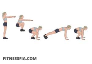 Burpees med hopp och höga knän